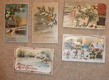 Lot of 5 Antique 1907-1910s Litho and Embossed Christmas Postcards picture