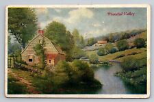 Peaceful Valley Country Scene Home On River Scene Postcard picture