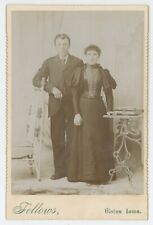 Antique c1880s Cabinet Card Lovely Couple in Fancy Clothing Fellows Vinton, IA picture
