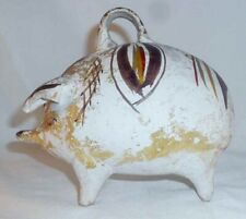 Unusual Old Painted Chalkware Still Penny Bank Pig Standing on All Four picture