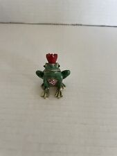 Vintage metal Trinket Jewelry Box enamel rhinestones Frog with red Crown picture