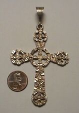 Big Vintage Sterling Silver Bright Cut Nugget Cross Pendant by 1 of a Kind 13.4g picture