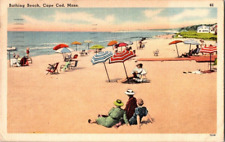 1950 Bathing Beach Cape Cod ocean Sand sun Mass postcard a25 picture