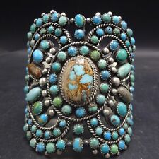 Magnificent RUSSELL SAM Navajo TURQUOISE Sterling Silver Cuff BRACELET Huge picture