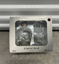 RARE VODKA CRYSTAL HEAD bottle 750 ml (empty) + 2 glasses with skull HALLOWEEN picture