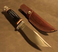 Marbles Jigged Real Horn Fixed Blade Full Tang EDC Bowie Knife w/Leather Sheath picture