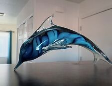 Large Art Glass Blue Swirl Dolphin Sculpture Figurine 11