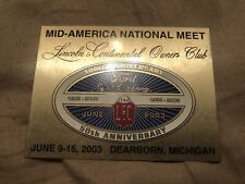 Lincoln Continental Owners Club Mid-America National Meet Dash Plaque picture