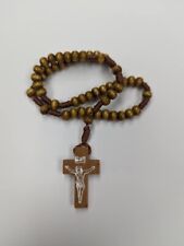 Small Pocket Wood Rosary (Light Oak - 4mm Beads) INRI Wooden Crucifix picture