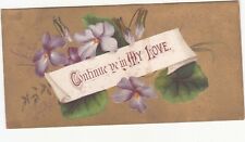 Continue Be in My Love Gold Purple Violets Religious Vict Card c1880s picture