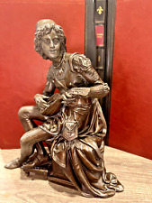 Antique French Cast Metal Statue/Clock Topper of Man Playing Lute .Late 19 c. picture