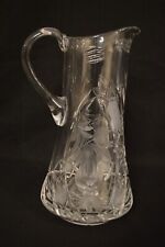 Antique American Brilliant Period Hand Cut & Etched Floral Crystal Pitcher picture