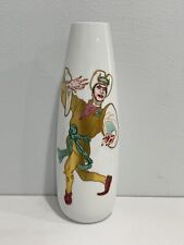 Vtg Unusual Hutschenreuther Porcelain Hand Painted Vase w/ Jester Figure Signed  picture
