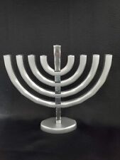 World Of Judaica Yair Emanuel Silver Anodized Aluminum Nine Branch Menorah picture
