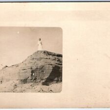 c1910s Lovely Woman Standing on Rock RPPC Sandstone Real Photo Postcard Vtg A95 picture