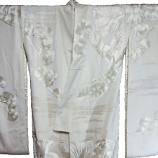 Vintage Japanese Kimono Uchikake Wedding White Silver Crane embroidery (u90) picture