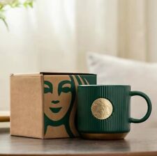 2024 New Starbucks Classic Vintage Dark Green Vertical Ceramic Coffee Mug Gift picture