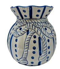 Vintage Strata hand painted Ceramic Vase Blue/White Polka Dot Ribbon Bow picture