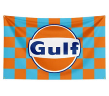 Gulf Oil Checkered Racing Flag Banner 3 ft x 5 ft NEW picture