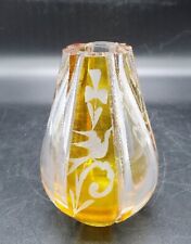 Antique Art Deco Amber Cut to Clear Bohemian Glass Vase Bird Dove 4.5