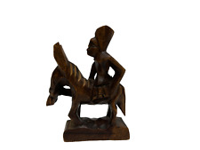 Vintage Artisan Wood Figure Hand Carved  Man on Donkey Home Decor Collectible picture