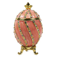 Pink Faberge Egg Replica w/Golden Crown Trinket Box, Easter Gift, 7.5 cm picture
