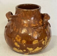 Antique Pottery Vase with Mottled Glaze and Tendril Handles Manner of Lachenal picture