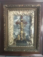 RARE 1877 Antique Shadow Box Jesus Crucifix  Thy Kingdom Come picture