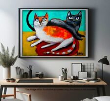 2 Cats Beautiful print Cat Lovers Art  +  USA + includes ACEO free picture
