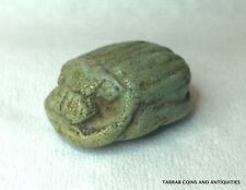 ANCIENT EGYPTIAN LATE PERIOD GREEN FAIENCE BUTTON SCARAB 664-535 B.C. NICE PIECE picture