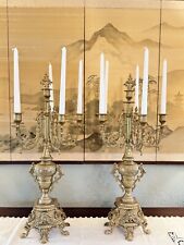 Vintage Neo Gothic Rococo Baroque 5 Arm Brass Candelabra PAIR - SUBSTANTIAL picture