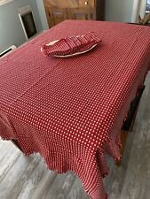 Vintage Red & White Checked 6' x 4' tablecloth & 6 matching 12