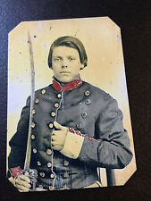 Young soldier in Confederate uniform with saber tintype C929RP picture