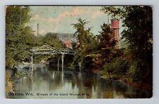 Baraboo WI-Wisconsin, Glimpse Of Island, Woolen Mills, Vintage c1912 Postcard picture