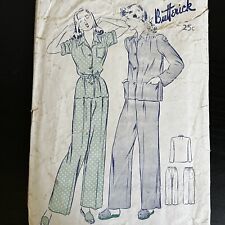 Vintage 1940s Butterick 2700 Two Piece Tailored Pajamas Sewing Pattern 16 USED picture