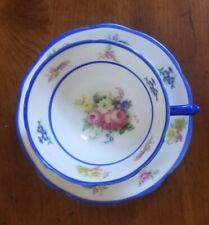 Star Paragon Bone China Tea Cup & Saucer 1920s Floral Art Deco Royal Blue picture