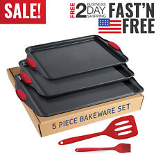 5 Pcs Baking Sheet Pan Set Nonstick Cookie Sheets Spatula and Silicon Brushes US picture