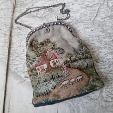 19th century Small Point Steel FRENCH PURSE Needlepoint 19thC Reticle Bag picture