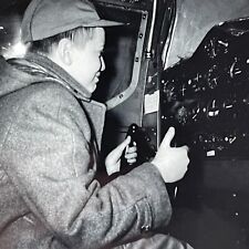 TB Photograph Boy In C-119 Cockpit Pilot Trainer 1950's picture