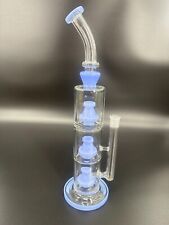 17 Inch Heavy Clear Thick Glass Bong Water Pipes with 14mm Skull Bubbler Blue picture