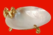 Rare HTF Vintage Fabulous Florenza Gold Gilt Poodle M.O.P. Shell Soap Ring Dish picture