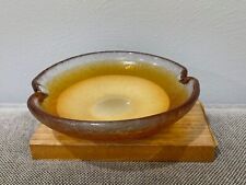 Possibly Vintage Acid Etched Clear Amber & White Glass Ashtray picture