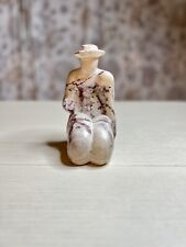 Vintage Alabaster Marble MCM Man with Hat & Cane Sitting Figurine 7” Tall picture