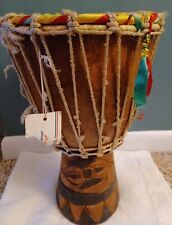 Vintage Tribal Djembe Drum Hand Carved Wood Design, 15