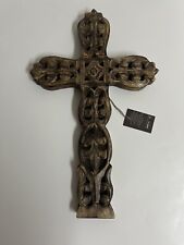 NAKKASHI Dark Brown Color Intricate Pattern Wooden Handcrafted Hanging Cross New picture