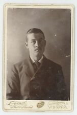 Antique Circa 1890s Cabinet Card Handsome Young Man With Mustache Boston, MA picture