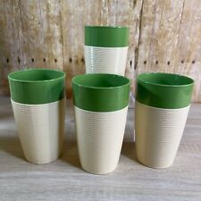 Raffiaware by Thermo-Temp Drink Tumblers Avocado Green Ribbed Vintage Set of 4 picture