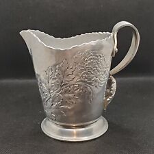 Creamer Small Pitcher Hammered Metal Embossed Flower Vintage  picture