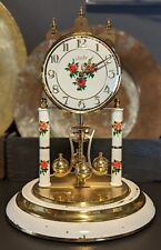 Vintage Floral Rises Elgin Anniversary Clock Glass Dome West Germany S Haller  picture