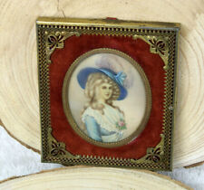 Antique French miniature portrait lady  signed velvet  picture